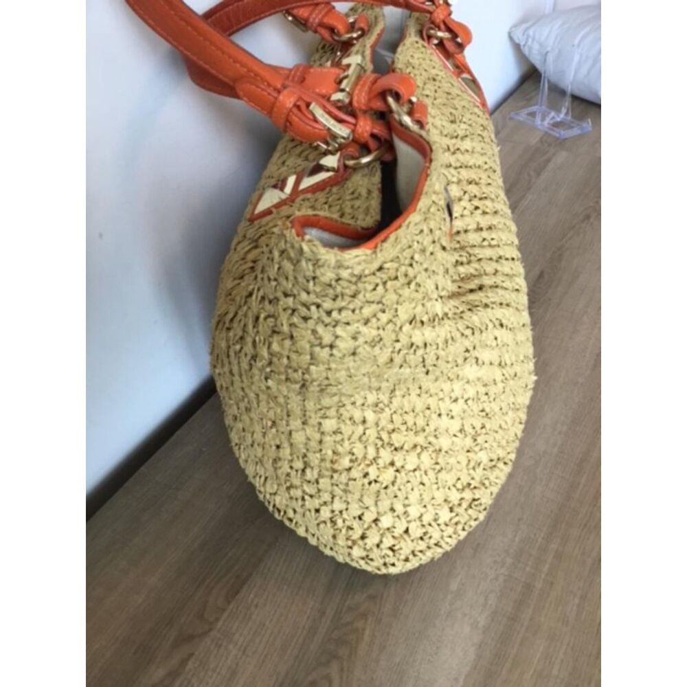 MICHAEL Michael Kors Santorini Raffia and Orange Leather Basket Tote Bag. - Picture 7 of 9